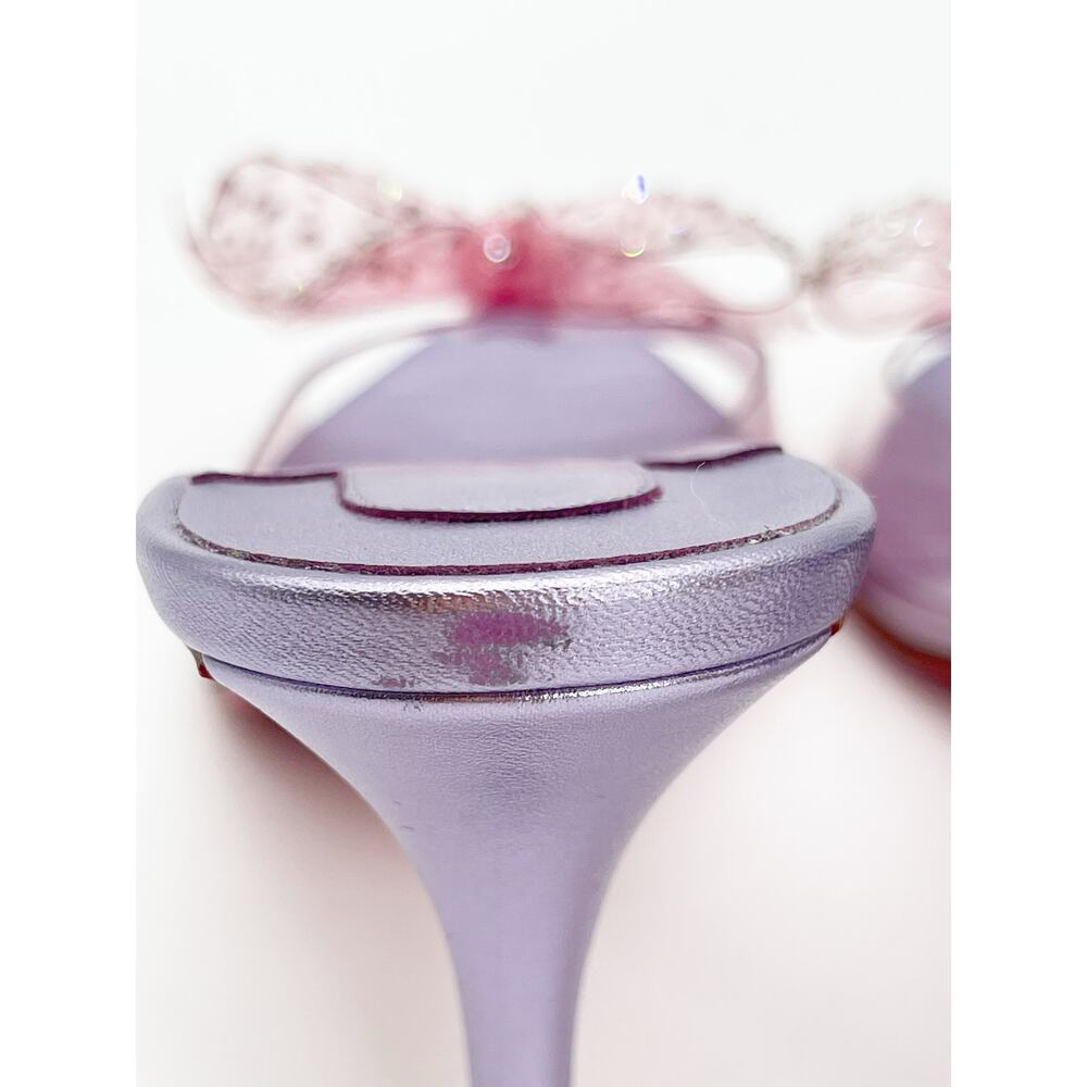 Christian Louboutin Aqua Strass PVC Pink Crystal Bow Pointed Toe Mules EU 38.5 - Picture 11 of 15